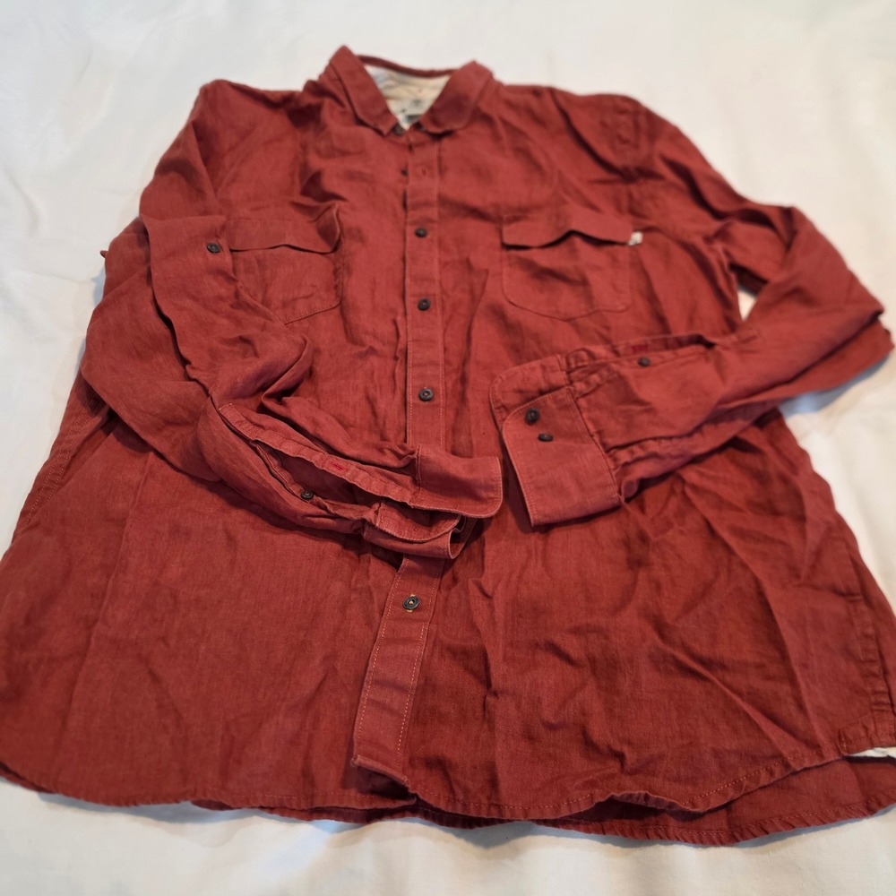 Timberland Button Down Mens XXL Red Excellent Linen Slim Fit TB0A149C